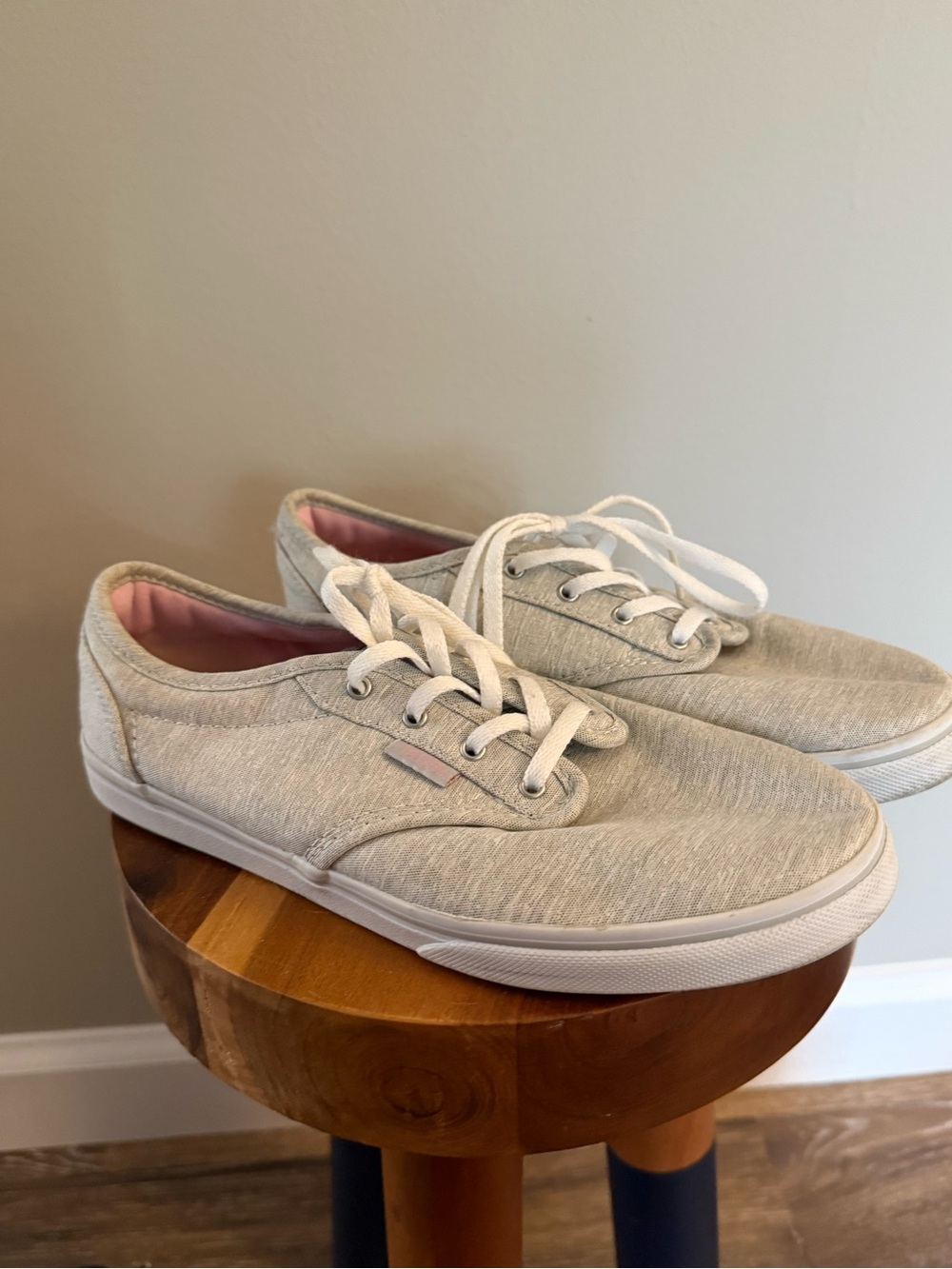 Vans Women's Light Tan/Gray Canvas Sneakers with Pink Interior